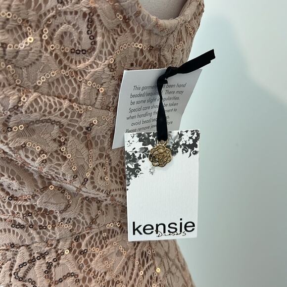 Kensie Flounced Hem Illusion Neck Sequin Lace Sheath Dress 4 Cocktail Bodycon‎ - Picture 9 of 16